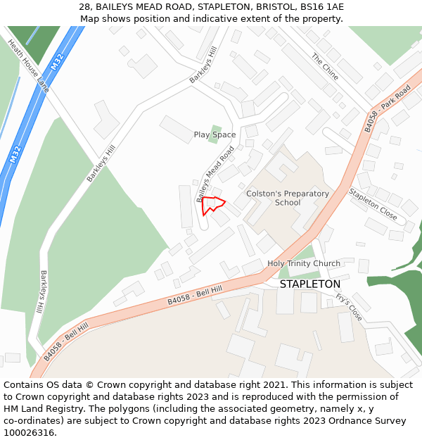 28, BAILEYS MEAD ROAD, STAPLETON, BRISTOL, BS16 1AE: Location map and indicative extent of plot