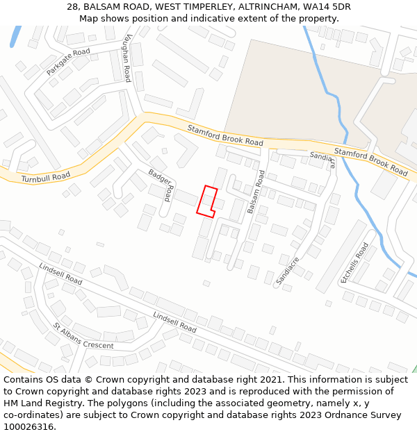 28, BALSAM ROAD, WEST TIMPERLEY, ALTRINCHAM, WA14 5DR: Location map and indicative extent of plot