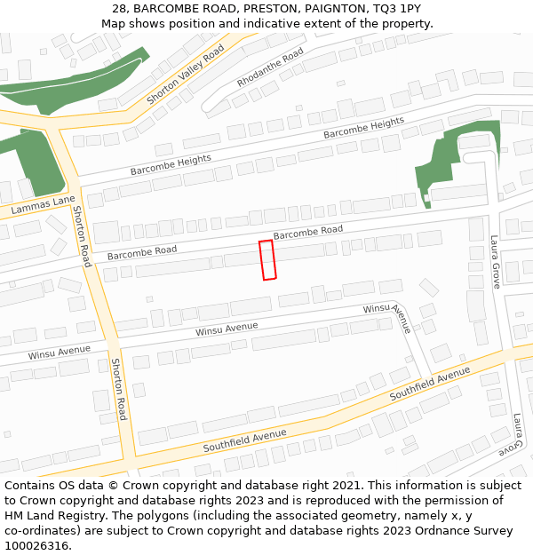 28, BARCOMBE ROAD, PRESTON, PAIGNTON, TQ3 1PY: Location map and indicative extent of plot