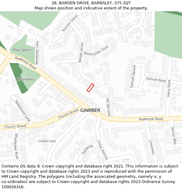 28, BARDEN DRIVE, BARNSLEY, S75 2QT: Location map and indicative extent of plot