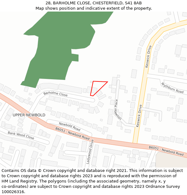 28, BARHOLME CLOSE, CHESTERFIELD, S41 8AB: Location map and indicative extent of plot