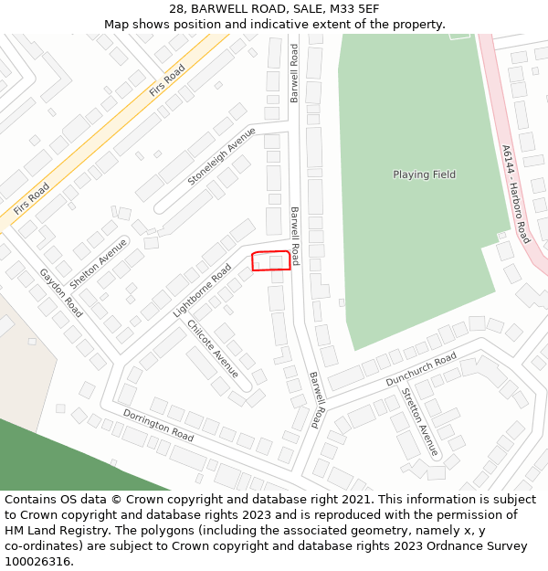 28, BARWELL ROAD, SALE, M33 5EF: Location map and indicative extent of plot