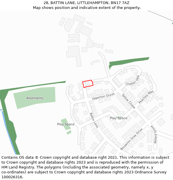 28, BATTIN LANE, LITTLEHAMPTON, BN17 7AZ: Location map and indicative extent of plot