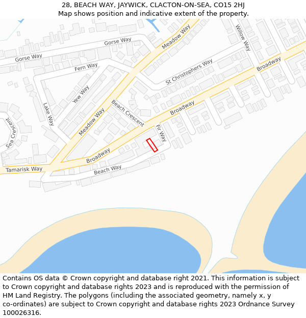 28, BEACH WAY, JAYWICK, CLACTON-ON-SEA, CO15 2HJ: Location map and indicative extent of plot
