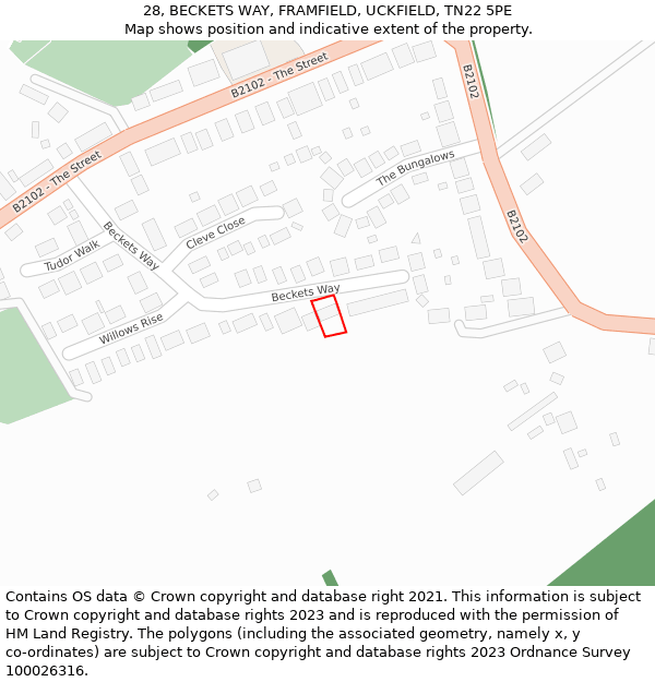 28, BECKETS WAY, FRAMFIELD, UCKFIELD, TN22 5PE: Location map and indicative extent of plot