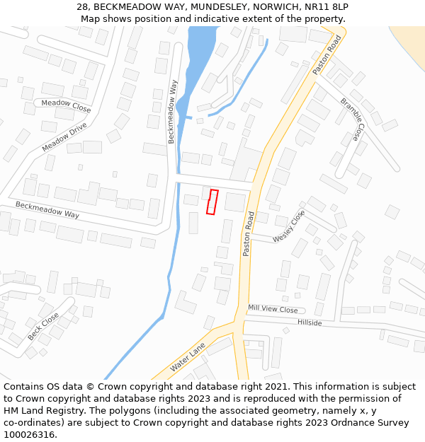 28, BECKMEADOW WAY, MUNDESLEY, NORWICH, NR11 8LP: Location map and indicative extent of plot