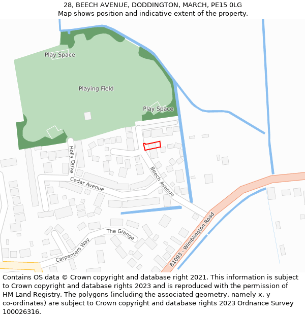 28, BEECH AVENUE, DODDINGTON, MARCH, PE15 0LG: Location map and indicative extent of plot