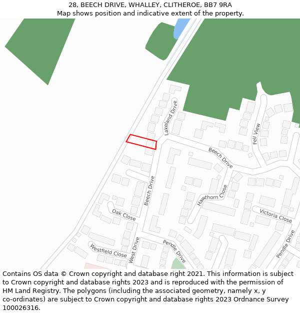 28, BEECH DRIVE, WHALLEY, CLITHEROE, BB7 9RA: Location map and indicative extent of plot