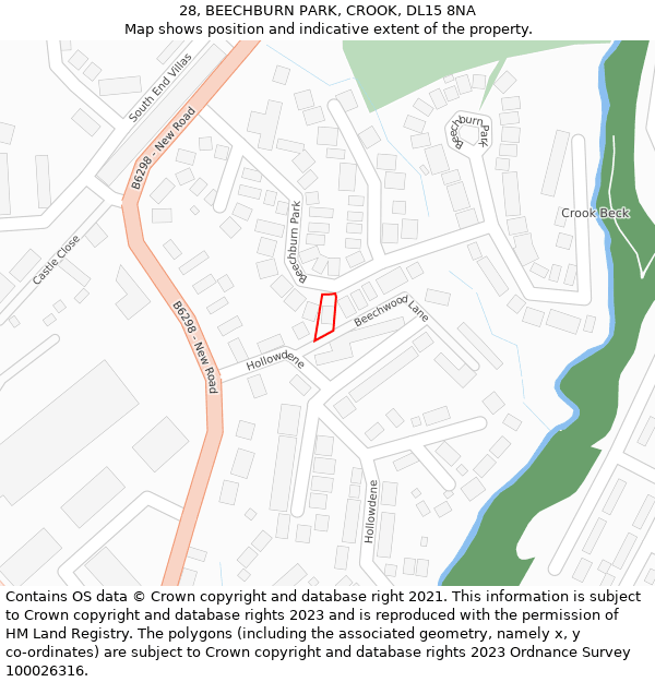 28, BEECHBURN PARK, CROOK, DL15 8NA: Location map and indicative extent of plot