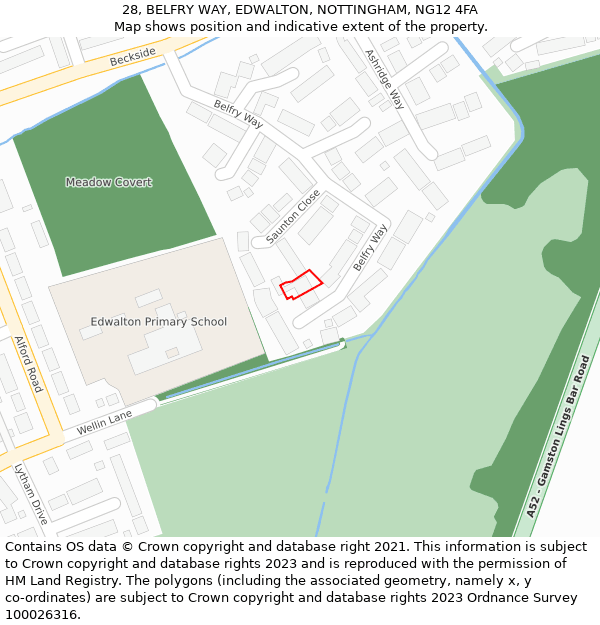 28, BELFRY WAY, EDWALTON, NOTTINGHAM, NG12 4FA: Location map and indicative extent of plot