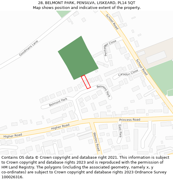 28, BELMONT PARK, PENSILVA, LISKEARD, PL14 5QT: Location map and indicative extent of plot