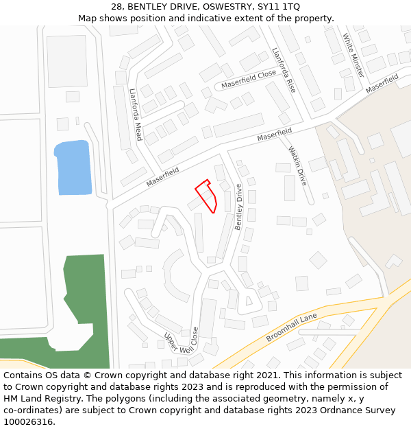 28, BENTLEY DRIVE, OSWESTRY, SY11 1TQ: Location map and indicative extent of plot