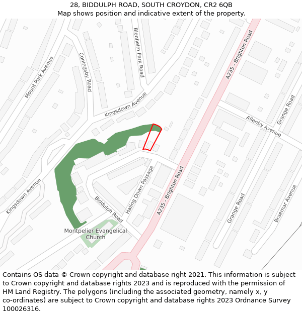 28, BIDDULPH ROAD, SOUTH CROYDON, CR2 6QB: Location map and indicative extent of plot