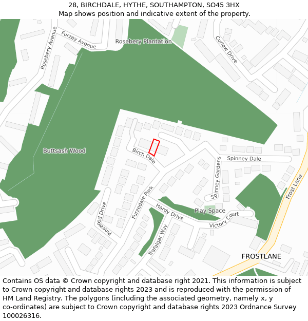 28, BIRCHDALE, HYTHE, SOUTHAMPTON, SO45 3HX: Location map and indicative extent of plot