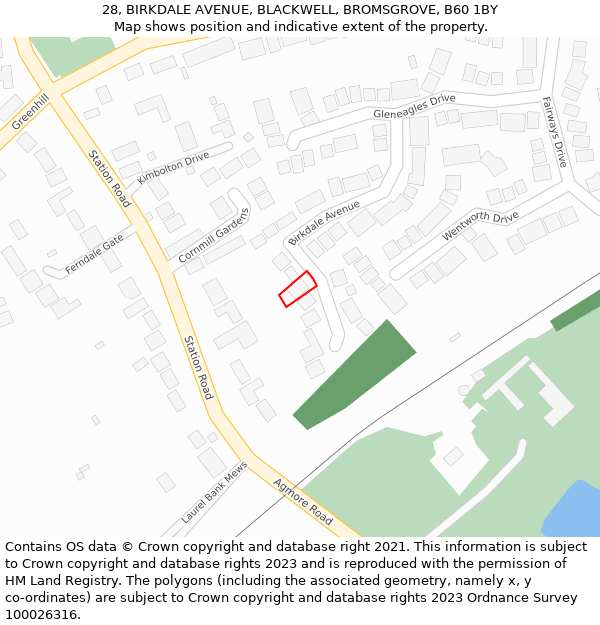 28, BIRKDALE AVENUE, BLACKWELL, BROMSGROVE, B60 1BY: Location map and indicative extent of plot