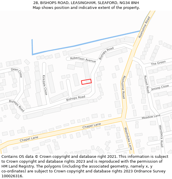 28, BISHOPS ROAD, LEASINGHAM, SLEAFORD, NG34 8NH: Location map and indicative extent of plot