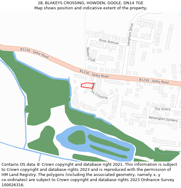 28, BLAKEYS CROSSING, HOWDEN, GOOLE, DN14 7GE: Location map and indicative extent of plot