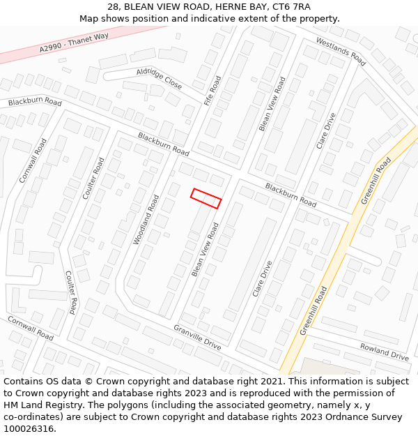 28, BLEAN VIEW ROAD, HERNE BAY, CT6 7RA: Location map and indicative extent of plot