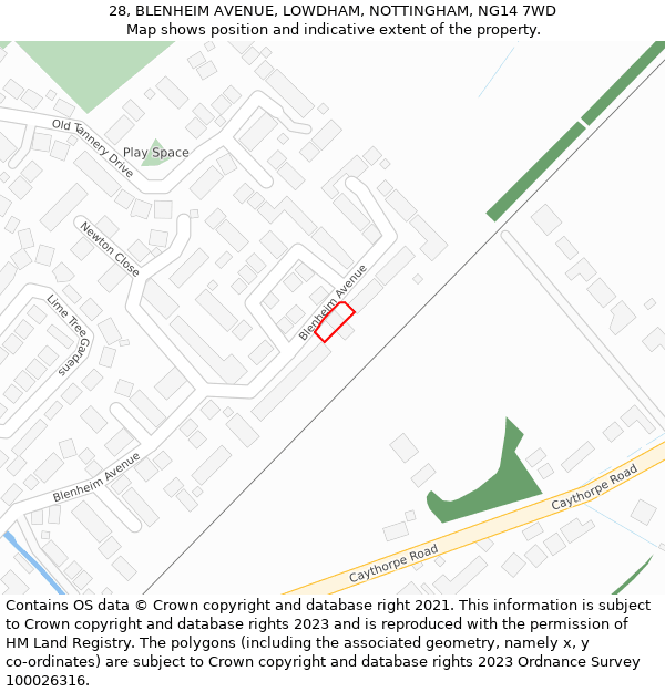 28, BLENHEIM AVENUE, LOWDHAM, NOTTINGHAM, NG14 7WD: Location map and indicative extent of plot