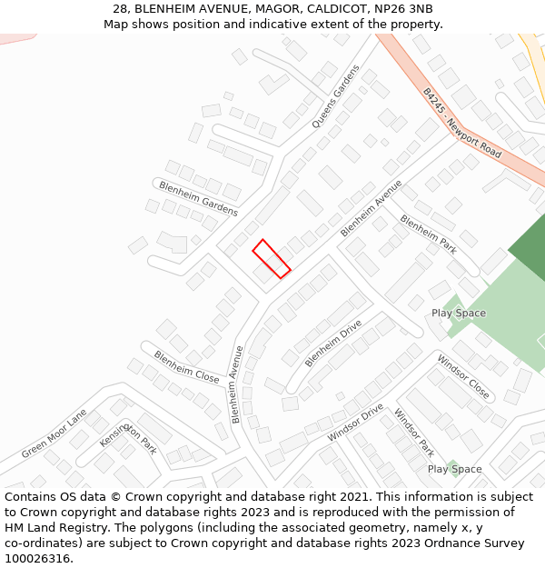 28, BLENHEIM AVENUE, MAGOR, CALDICOT, NP26 3NB: Location map and indicative extent of plot