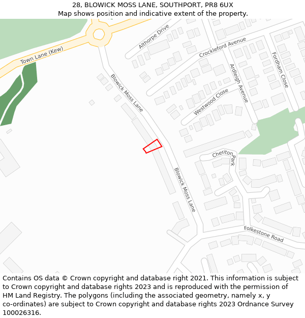 28, BLOWICK MOSS LANE, SOUTHPORT, PR8 6UX: Location map and indicative extent of plot