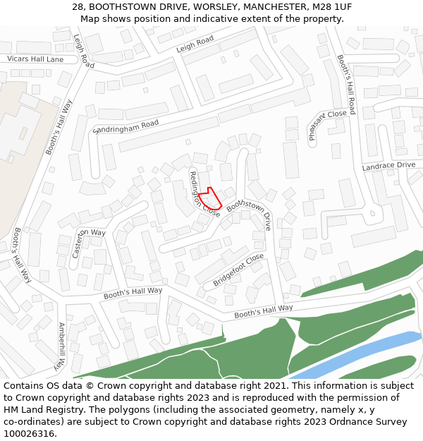 28, BOOTHSTOWN DRIVE, WORSLEY, MANCHESTER, M28 1UF: Location map and indicative extent of plot