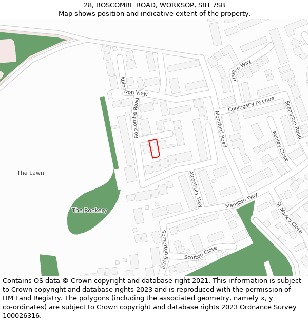 28, BOSCOMBE ROAD, WORKSOP, S81 7SB: Location map and indicative extent of plot