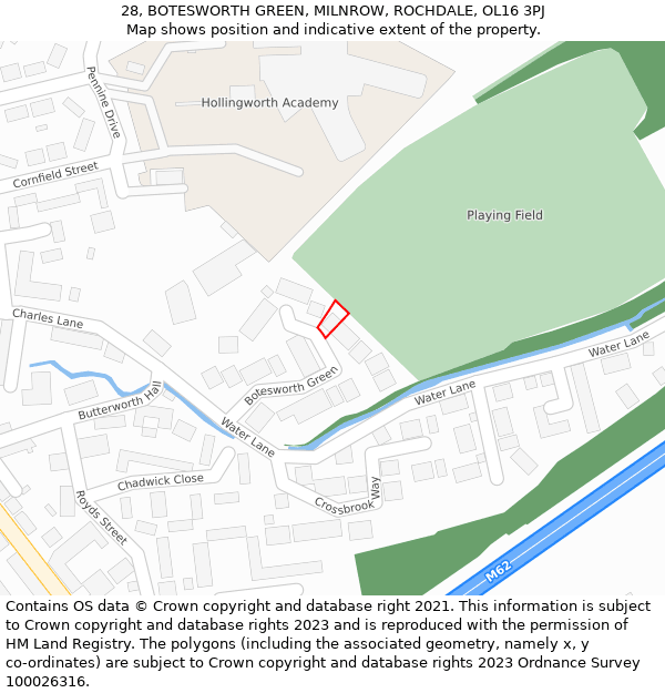 28, BOTESWORTH GREEN, MILNROW, ROCHDALE, OL16 3PJ: Location map and indicative extent of plot