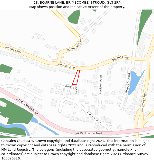 28, BOURNE LANE, BRIMSCOMBE, STROUD, GL5 2RP: Location map and indicative extent of plot