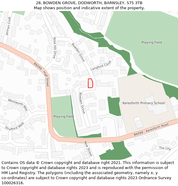 28, BOWDEN GROVE, DODWORTH, BARNSLEY, S75 3TB: Location map and indicative extent of plot