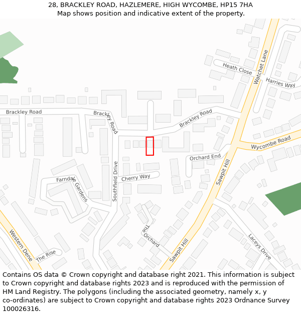 28, BRACKLEY ROAD, HAZLEMERE, HIGH WYCOMBE, HP15 7HA: Location map and indicative extent of plot