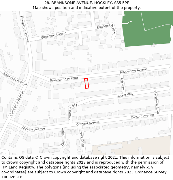 28, BRANKSOME AVENUE, HOCKLEY, SS5 5PF: Location map and indicative extent of plot