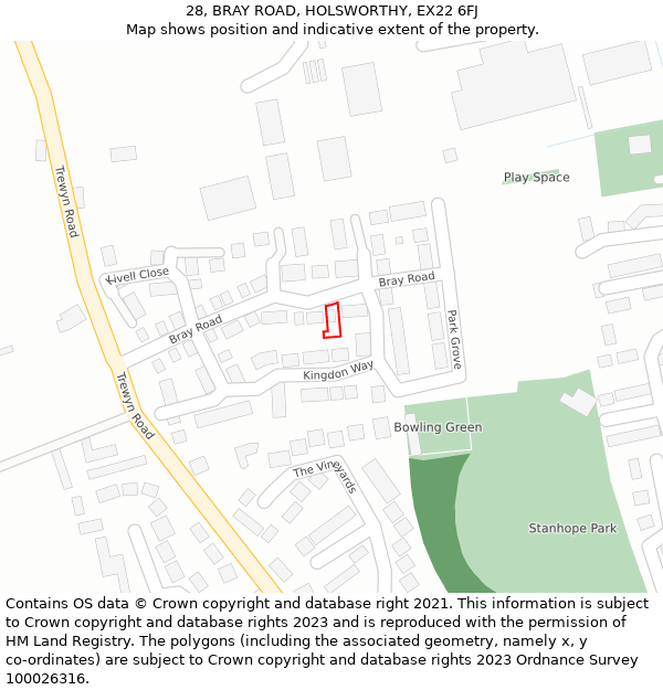 28, BRAY ROAD, HOLSWORTHY, EX22 6FJ: Location map and indicative extent of plot