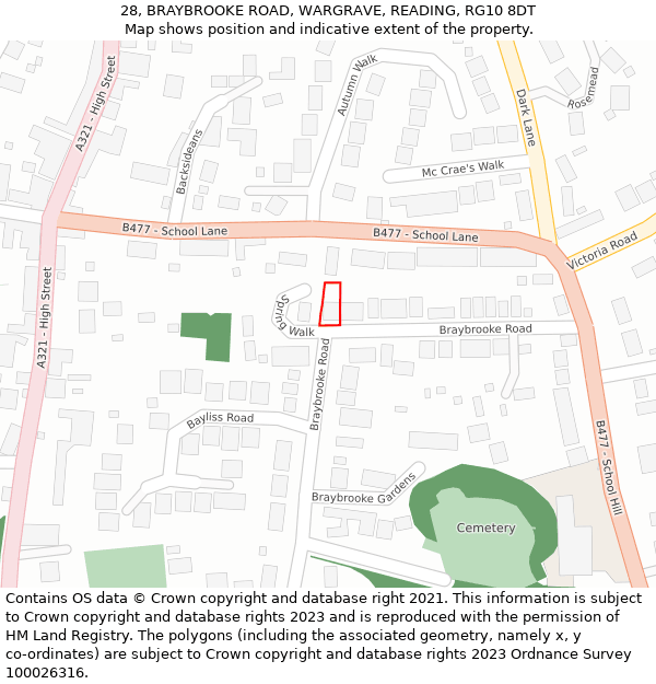 28, BRAYBROOKE ROAD, WARGRAVE, READING, RG10 8DT: Location map and indicative extent of plot