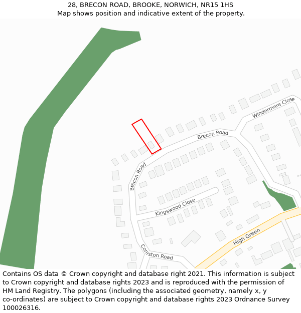 28, BRECON ROAD, BROOKE, NORWICH, NR15 1HS: Location map and indicative extent of plot