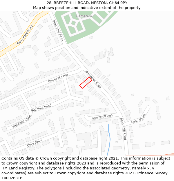 28, BREEZEHILL ROAD, NESTON, CH64 9PY: Location map and indicative extent of plot