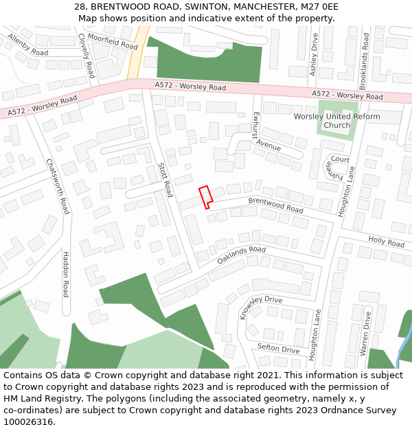 28, BRENTWOOD ROAD, SWINTON, MANCHESTER, M27 0EE: Location map and indicative extent of plot