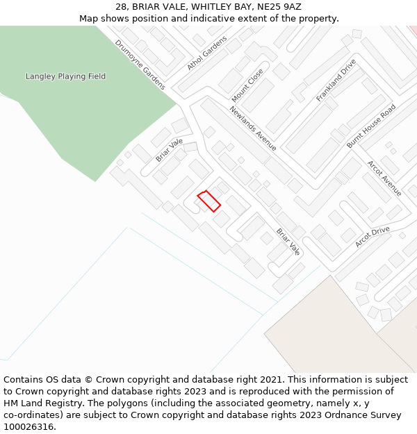 28, BRIAR VALE, WHITLEY BAY, NE25 9AZ: Location map and indicative extent of plot