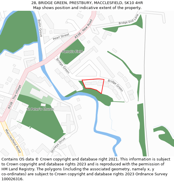 28, BRIDGE GREEN, PRESTBURY, MACCLESFIELD, SK10 4HR: Location map and indicative extent of plot
