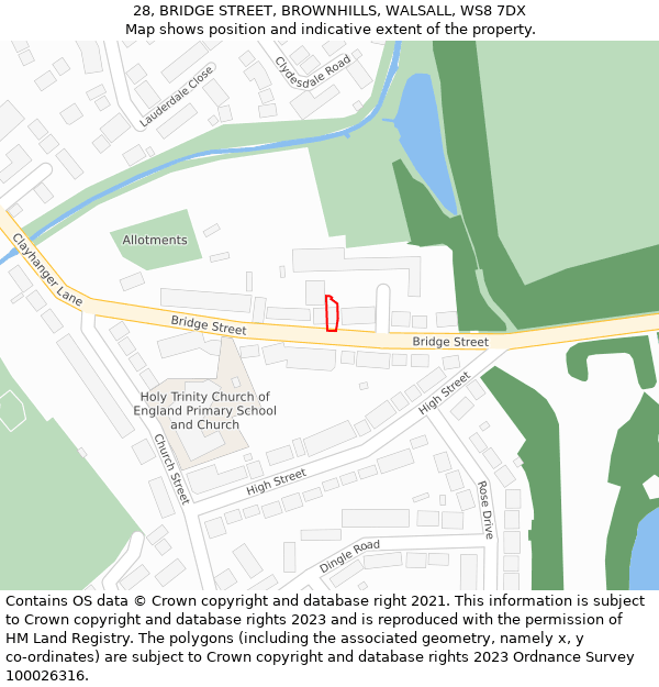 28, BRIDGE STREET, BROWNHILLS, WALSALL, WS8 7DX: Location map and indicative extent of plot