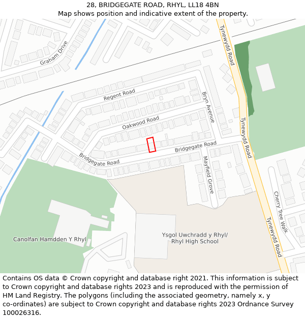 28, BRIDGEGATE ROAD, RHYL, LL18 4BN: Location map and indicative extent of plot