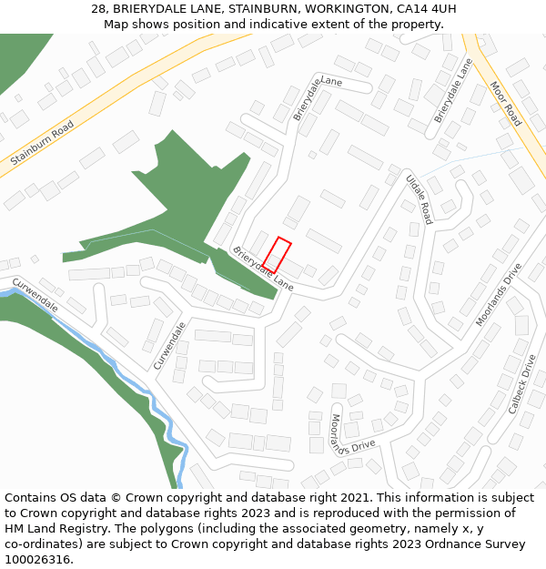 28, BRIERYDALE LANE, STAINBURN, WORKINGTON, CA14 4UH: Location map and indicative extent of plot