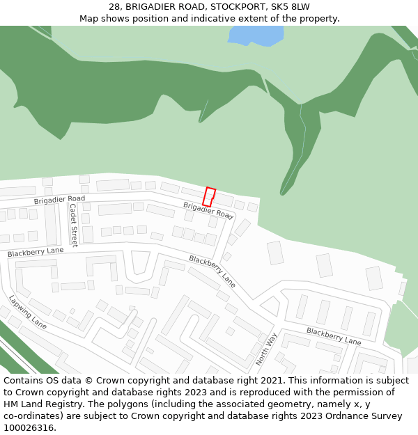 28, BRIGADIER ROAD, STOCKPORT, SK5 8LW: Location map and indicative extent of plot