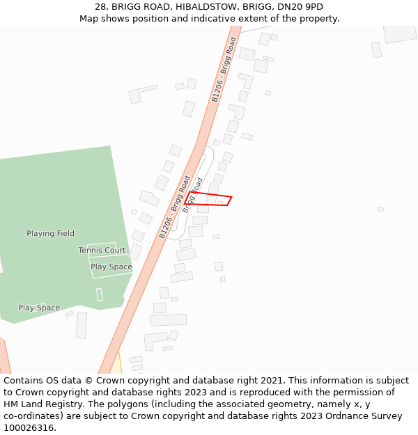 28, BRIGG ROAD, HIBALDSTOW, BRIGG, DN20 9PD: Location map and indicative extent of plot