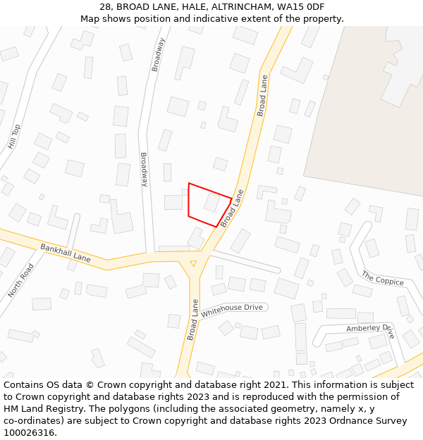 28, BROAD LANE, HALE, ALTRINCHAM, WA15 0DF: Location map and indicative extent of plot