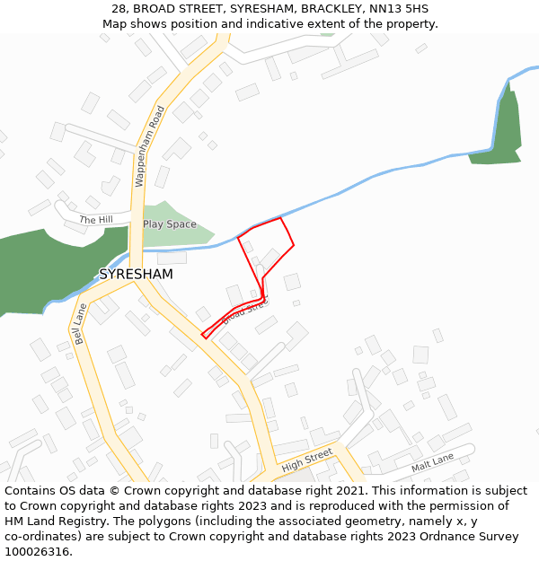 28, BROAD STREET, SYRESHAM, BRACKLEY, NN13 5HS: Location map and indicative extent of plot