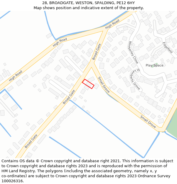 28, BROADGATE, WESTON, SPALDING, PE12 6HY: Location map and indicative extent of plot