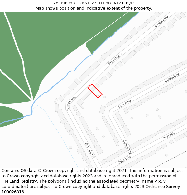 28, BROADHURST, ASHTEAD, KT21 1QD: Location map and indicative extent of plot