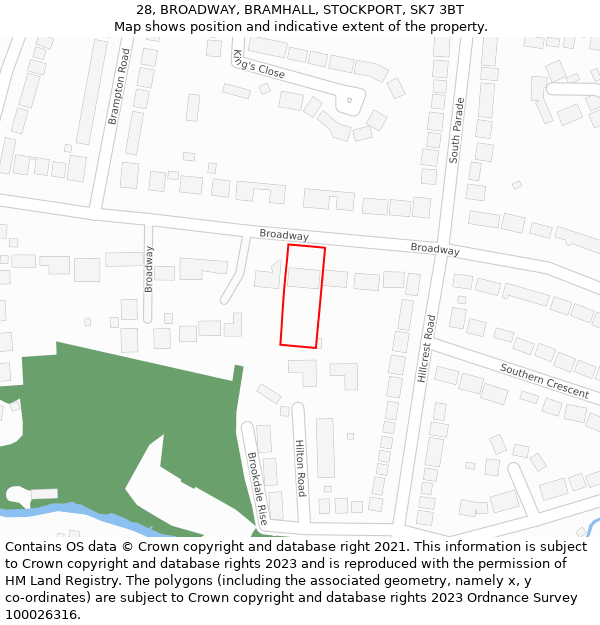 28, BROADWAY, BRAMHALL, STOCKPORT, SK7 3BT: Location map and indicative extent of plot