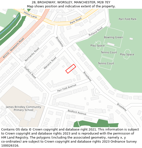 28, BROADWAY, WORSLEY, MANCHESTER, M28 7EY: Location map and indicative extent of plot